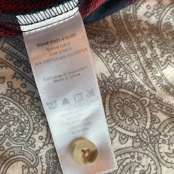 Jach’s Girfriend New Tork plaid button-up in navy and red with denim trim. - Picture 4 of 10